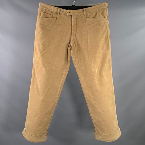 TS (S)XL Beige Corduroy Cotton Blend Tapered Cuffed Button Fly Casual Pants